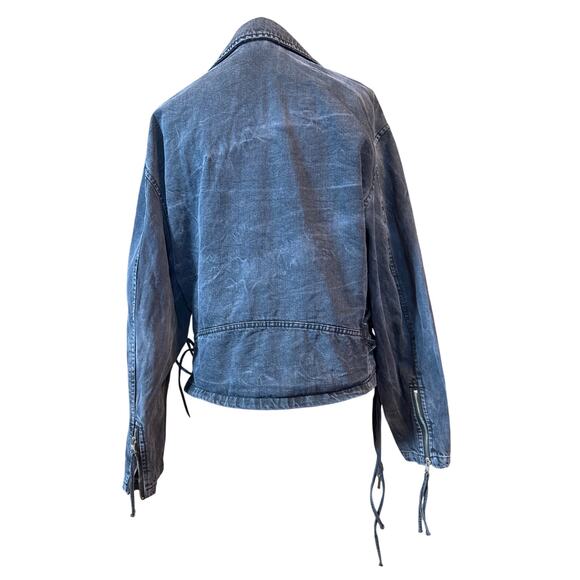 Free People Black Denim Rebel Moto Style Jacket Corset Sides XS - Picture 6 of 9